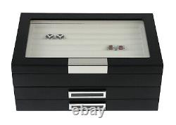 108 sets Black Wooden Cufflink Display Box Ring Tie Clip Storage Case Organizer