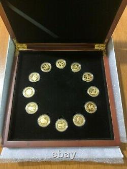 12 x 1/10 oz proof gold lunar II 2 set series 2008 2019 coa wooden box