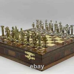 15.3 Walnut Wooden Boxed Chess Set With Handmade British Metal Chess Pieces