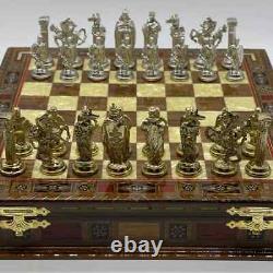 15.3 Walnut Wooden Boxed Chess Set With Handmade British Metal Chess Pieces