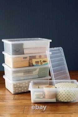 15 Set 32L Storage Box with Lid Clear Plastic Stackable Underbed Crystal Boxes