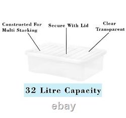 15 Set 32L Storage Box with Lid Clear Plastic Stackable Underbed Crystal Boxes