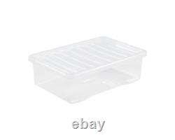 15 Set 32L Storage Box with Lid Clear Plastic Stackable Underbed Crystal Boxes