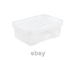 15 Set 32L Storage Box with Lid Clear Plastic Stackable Underbed Crystal Boxes