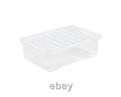 15 Set 32L Storage Box with Lid Clear Plastic Stackable Underbed Crystal Boxes