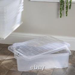 15 Set 32L Storage Box with Lid Clear Plastic Stackable Underbed Crystal Boxes