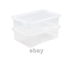 15 Set 32L Storage Box with Lid Clear Plastic Stackable Underbed Crystal Boxes