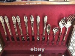 1847 Rogers Bros 54 Pc Silverware Set First Love Wooden Box 100th Anniversary