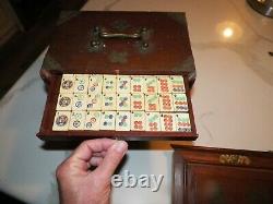 1920's Chinese Bovine Bone & Bamboo Dovetailed Mahjong Set with wooden box