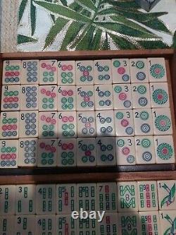 1920's French Ivory Mah Jongg Set Complete with All Tiles in Box 5 Wooden Trays