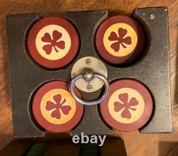 1940's Vintage Abercrombie & Fitch Poker Chips Set In Wooden Case Box & Cards