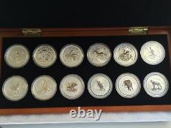 1999-2010 AUSTRALIA SILVER LUNAR COMPLETE SET SI 12 COINS 1Oz with Wooden Box