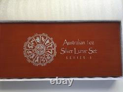 1999-2010 AUSTRALIA SILVER LUNAR COMPLETE SET SI 12 COINS 1Oz with Wooden Box