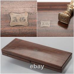 19c Antique French Gilt Silver Writing Set 6pc Wooden Box Case Wax Seal Dip Pen