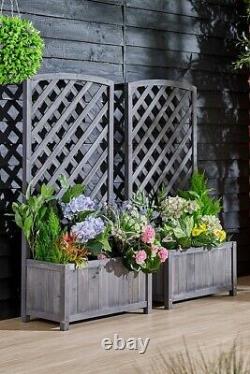 2 Wooden Trellis Planter Garden Lattice Plant Flowerpot Box Deck Patio Set Grey