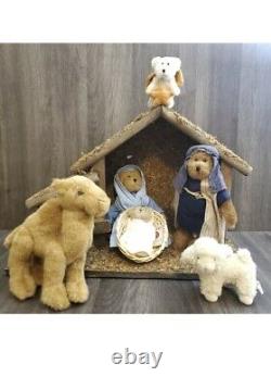 2005 BOYDS BEARS WOODEN NATIVITY CRECHE 8 Piece Set Inc Manger Retired In Box