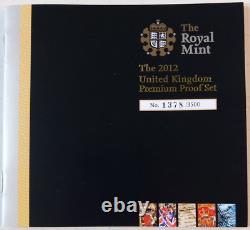 2012 Royal Mint Premium Proof coin set in wooden case with COA, booklet & box