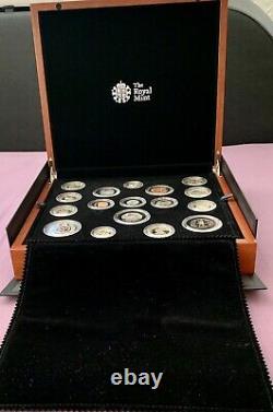2016 Royal Mint UK Premium Proof Collector 16 Coin Set, Wooden Box