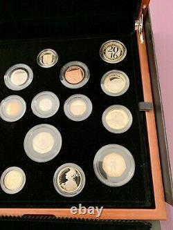 2016 Royal Mint UK Premium Proof Collector 16 Coin Set, Wooden Box