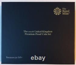 2018 Royal Mint Premium Proof coin set in wooden case with COA, booklet & box