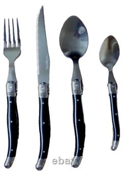 24 Piece Laguiole Bee Design Black Cutlery Set Classy Design In a Wooden Box