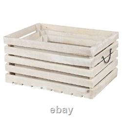 3 Pcs Whitewashed/Natural Rustic Solid Wood Wooden Storage Crate Box Set