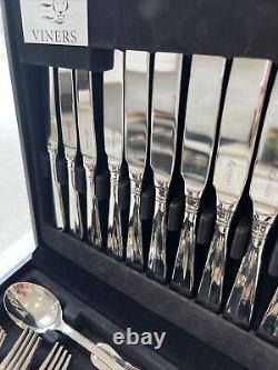 32 Piece Vintage Viners Cutlery Canteen Black Wooden Display Box SS 18/10 6 Set