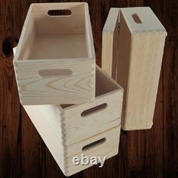 4 Tier Long Wooden Crate Set Stackable Storage Boxes Slim Unit 40x20x53.5 cm