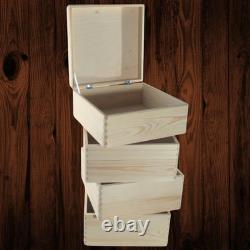 4 Tier Square Wooden Storage Crate Set Stackable Cube Lidded Boxes 30x30x53.5 cm