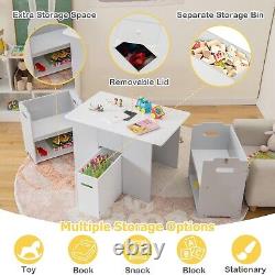 4-in-1 Kids Table & Chair Set Wooden Toddler Activity Furniture With Storage Box