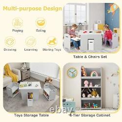 4-in-1 Kids Table & Chair Set Wooden Toddler Activity Furniture With Storage Box