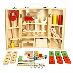42pc Children Wooden Diy Work Bench Learning Tool Set Toy Box Pretend Role Play