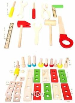42pc Children Wooden Diy Work Bench Learning Tool Set Toy Box Pretend Role Play
