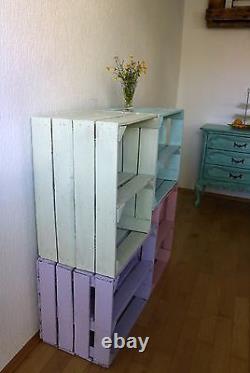 4er Set Old Coloured Fruit Box Middle Board Wooden Box Shoe Shelf Bookcase