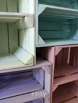 4er Set Old Coloured Fruit Box Middle Board Wooden Box Shoe Shelf Bookcase