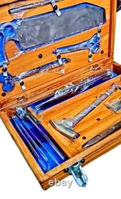 4pc Post Mortem Instrument Set / Dissection Kit Anatomy 19Pcs Wooden Box
