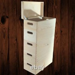 5 Tier Long Wooden Crate Set Stackable Lidded Boxes Narrow Storage 40x20x66.5 cm