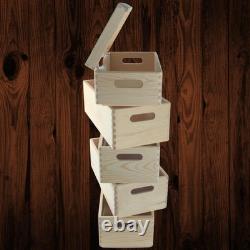 5 Tier Long Wooden Crate Set Stackable Lidded Boxes Narrow Storage 40x20x66.5 cm