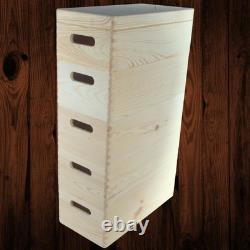5 Tier Long Wooden Crate Set Stackable Lidded Boxes Narrow Storage 40x20x66.5 cm