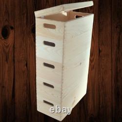 5 Tier Long Wooden Crate Set Stackable Lidded Boxes Narrow Storage 40x20x66.5 cm