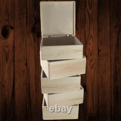 5 Tier Square Wooden Storage Crate Set Stackable Cube Lidded Boxes 30x30x66.5 cm
