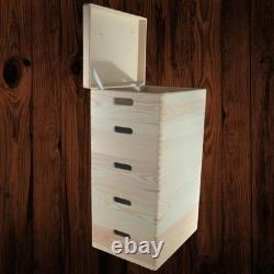 5 Tier Wooden Storage Crate Set Stackable Pine Boxes Lid Handles 40x30x66.5 cm