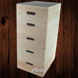 5 Tier Wooden Storage Crate Set Stackable Pine Boxes Lid Handles 40x30x66.5 cm