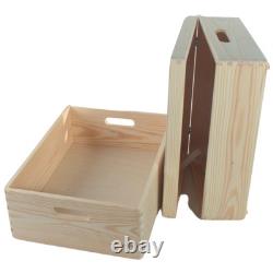 5 Tier Wooden Storage Crate Set Stackable Pine Boxes Lid Handles 40x30x66.5 cm