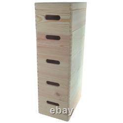 5 Tier Wooden Storage Lidded Crate Set Stackable Tall Pine Boxes 30x20x66.5cm