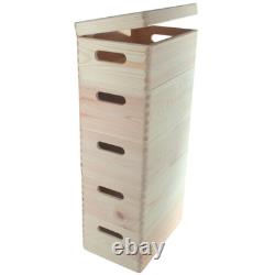 5 Tier Wooden Storage Lidded Crate Set Stackable Tall Pine Boxes 30x20x66.5cm
