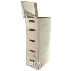 5 Tier Wooden Storage Lidded Crate Set Stackable Tall Pine Boxes 30x20x66.5cm