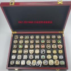 55pcs 1967 to 2021 Bucks Basketball Championship Ring Set Wooden Box Fan Gift