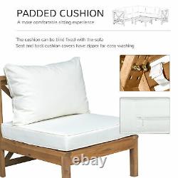 6 PCS Wooden Frame Outdoor Patio Garden Corner Sofa Set with Cushions Coffee Table
