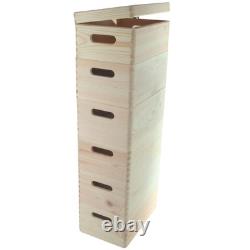 6 Tier Wooden Storage Crate Set Stackable Boxes with Lid Tall Unit 30x20x79.5 cm